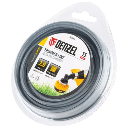 Леска для триммера армированная алюминием квадратная, 2,0мм х 15м, блистер ALUFLEX Denzel 96833 купить в Ханты-Мансийске