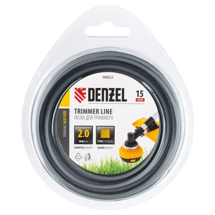 Леска для триммера армированная алюминием квадратная, 2,0мм х 15м, блистер ALUFLEX Denzel 96833 купить в Ханты-Мансийске