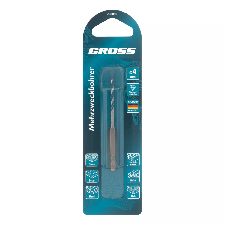 Сверло универсальное Gross, Multipurpose PRO, 6-гр. хвостовик, 4мм, 706010 купить в Ханты-Мансийске