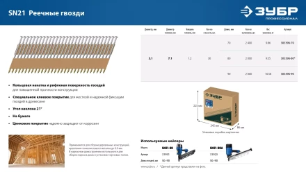 ЗУБР SN21 90 х 3.1 мм, реечные гвозди рифленые оцинкованные, 2010 шт(305396-90) купить в Ханты-Мансийске