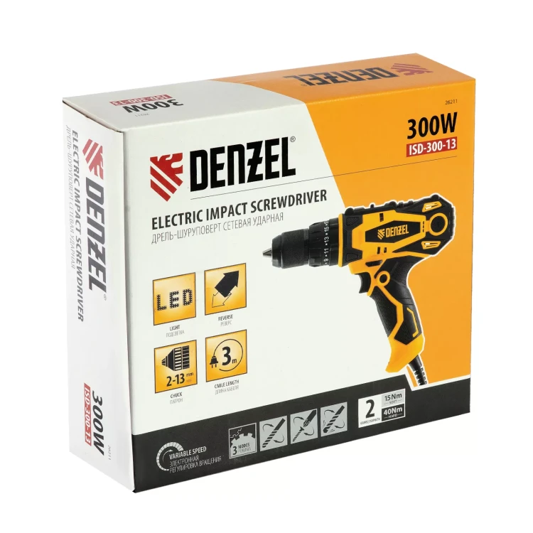 Дрель-шуруповерт сетевая ударная Denzel 26211, ISD-300-13 купить в Ханты-Мансийске