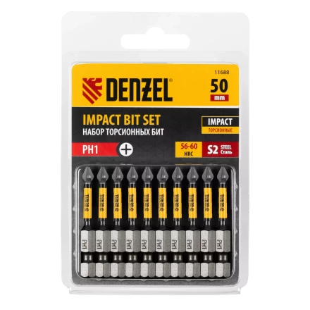 Бита IMPACT, PH1x50 мм, лазерная обработка шлица, сталь S2, 10 шт., Е 6,3 Denzel 11688 купить в Ханты-Мансийске