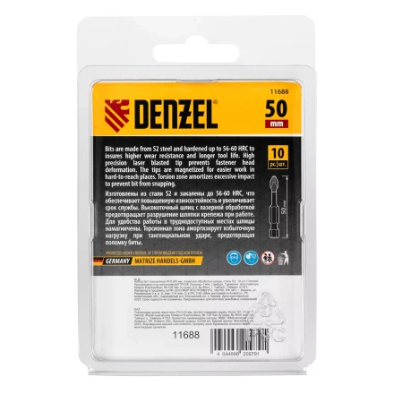 Бита IMPACT, PH1x50 мм, лазерная обработка шлица, сталь S2, 10 шт., Е 6,3 Denzel 11688 купить в Ханты-Мансийске