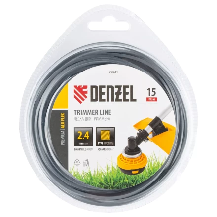 Леска для триммера армированная алюминием квадратная, 2,4мм х 15м, блистер ALUFLEX Denzel 96834 купить в Ханты-Мансийске