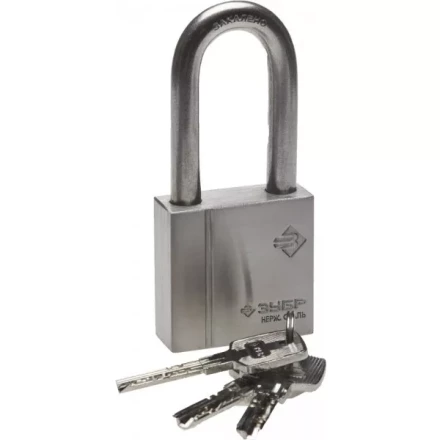 Замок ЗУБР &quot;ЭКСПЕРТ&quot; навесной, нержавеющая сталь (корпус и дужка), удлиненная закаленная дужка, 50мм 37290-50-1 купить в Ханты-Мансийске