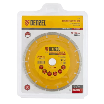 Диск алмазный отрезной сегментный 180 х 22,2 мм сухая резка DENZEL артикул 73103 купить в Ханты-Мансийске