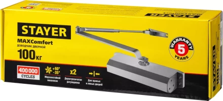 Доводчик дверной STAYER, для дверей массой до 100 кг, цвет белый 37916-100 купить в Ханты-Мансийске