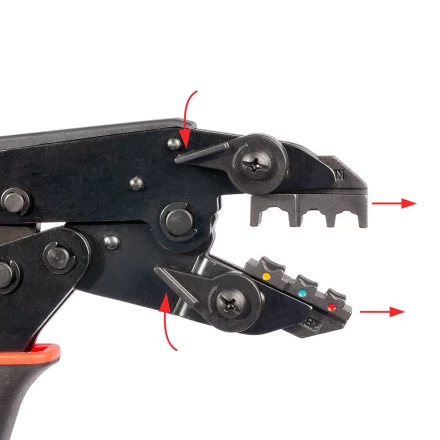 Пресс-клещи КВТ СТО+9 с 9 матрицами МПК для опрессовки разъемов, втулочных, изолированных и неизолированных наконечников (набор) (90778) купить в Ханты-Мансийске