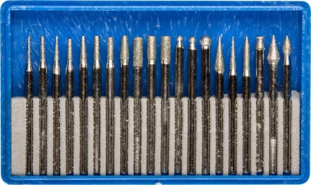 Набор ЗУБР: Мини-насадки с алмазным напылением в пластиковом боксе, P=180, хвостовик d=3мм, 20 предметов 33383-H20 купить в Ханты-Мансийске