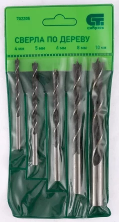 Набор сверл по дереву 4-5-6-8-10 мм 5 штук цилиндрический хвостовик СИБРТЕХ 702205 купить в Ханты-Мансийске