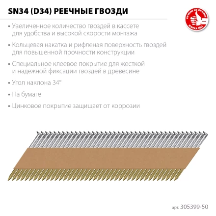ЗУБР SN34 (D34) 50 х 2.8 мм, реечные гвозди рифленые оцинкованные, 5000 шт (305399-50) купить в Ханты-Мансийске