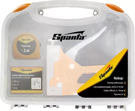 Набор: степлер мебельный регулируемый скобы 500 шт рулетка 2м. тип скобы 53 6-14 мм Sparta 42003 купить в Ханты-Мансийске