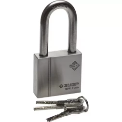 Замок ЗУБР "ЭКСПЕРТ" навесной, нержавеющая сталь (корпус и дужка), удлиненная закаленная дужка, 60мм 37290-60-1