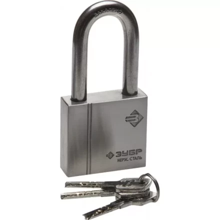 Замок ЗУБР &quot;ЭКСПЕРТ&quot; навесной, нержавеющая сталь (корпус и дужка), удлиненная закаленная дужка, 60мм 37290-60-1 купить в Ханты-Мансийске