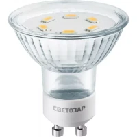 Лампа СВЕТОЗАР светодиодная "LED technology", цоколь GU10, яркий белый свет (4000К), 220В, 3Вт (25) 44565-25_z01