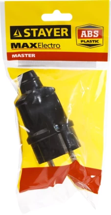Вилка MAXElectro электрическая, 16А/220В, с заземлением, черная, STAYER 55160-B купить в Ханты-Мансийске