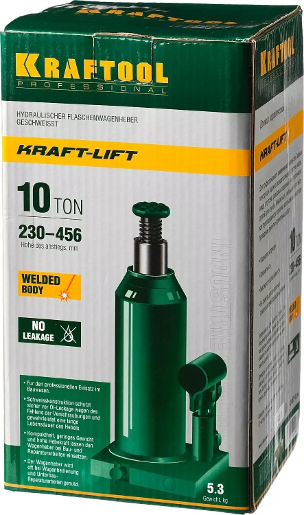 Домкрат гидравлический бутылочный "Kraft-Lift", сварной, 10т, 230-456мм, KRAFTOOL 43462-10 43462-10_z01 купить в Ханты-Мансийске