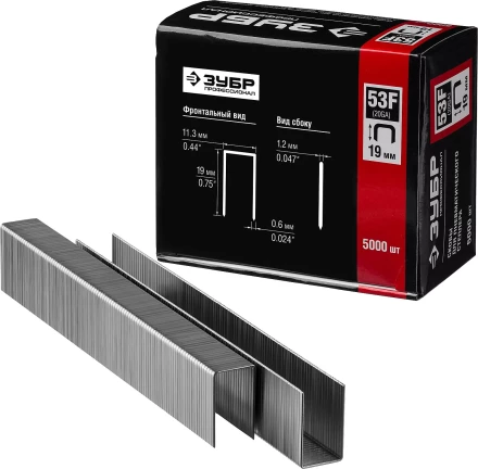 Скобы тип 53F, 19 мм, особотвердые, ЗУБР &quot;ПРОФЕССИОНАЛ&quot; 31950-19, 5000 шт 31950-19 купить в Ханты-Мансийске