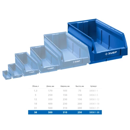 ЗУБР ЛСК-38, 38 л, 500 х 310 х 250 мм, складской лоток, Профессионал (38061-38) купить в Ханты-Мансийске