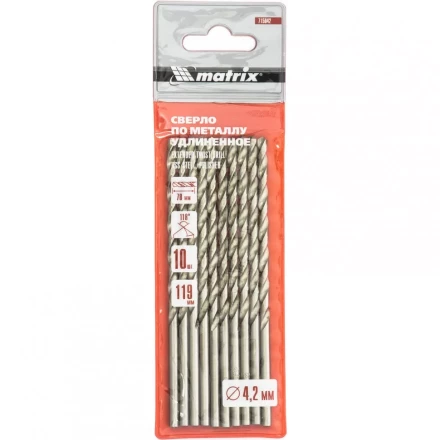 Сверло по металлу 4,2 х 119 мм полированное удлиненное HSS 10 штук цилиндрический хвостовик MATRIX 715042 купить в Ханты-Мансийске