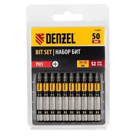 Бита PH1х50, сталь S2, цилиндр., 10 шт. Е 6,3 Denzel 11648 купить в Ханты-Мансийске