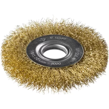ЗУБР "ПРОФЕССИОНАЛ". Щетка дисковая для УШМ, витая стальная латунированная проволока 0,3мм, 100х22мм 35187-100_z01 купить в Ханты-Мансийске