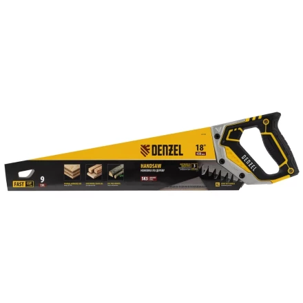 Ножовка по дереву, 450 мм, 9 TPI, зуб 3D, металлопластиковая рукоятка Denzel 24140 купить в Ханты-Мансийске