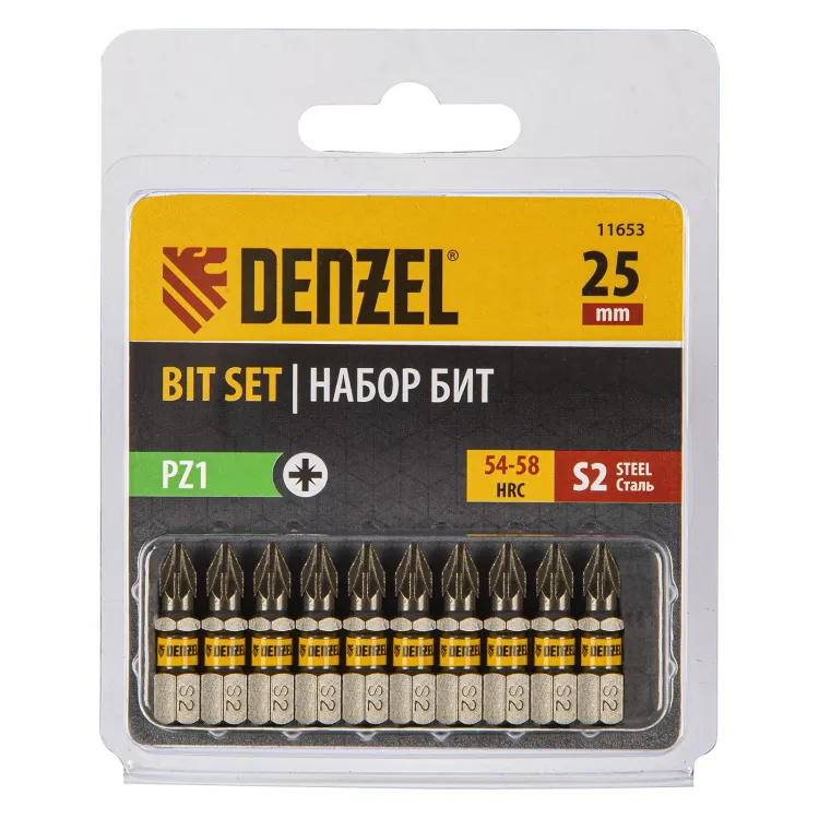 Бита PZ1х25, сталь S2, шестигранный профиль, 10 шт. Е 6,3 Denzel 11653 купить в Ханты-Мансийске