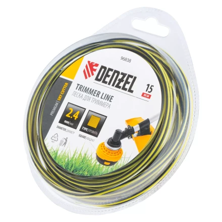 Леска для триммера двухкомпонентная квадратная, 2,4мм х 15м, блистер SkyCutter Denzel 96838 купить в Ханты-Мансийске