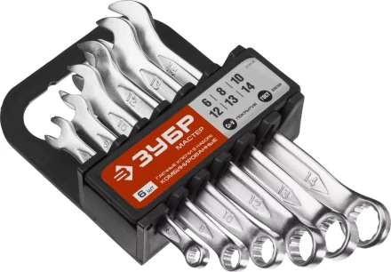Набор ЗУБР &quot;МАСТЕР&quot;: Ключ гаечный комбинированный, Cr-V сталь, хромированный, 6-14мм, 6шт 27088-H6 купить в Ханты-Мансийске