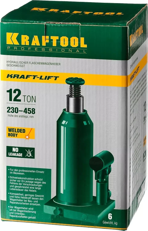 Домкрат гидравлический бутылочный "Kraft-Lift", сварной, 12т, 230-458мм, KRAFTOOL 43462-12 43462-12_z01 купить в Ханты-Мансийске