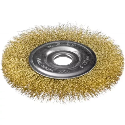 ЗУБР "ПРОФЕССИОНАЛ". Щетка дисковая для УШМ, витая стальная латунированная проволока 0,3мм, 150х22мм 35187-150_z01 купить в Ханты-Мансийске