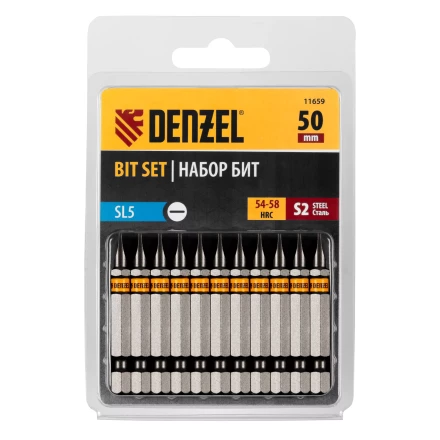 Бита SL5,0х50, сталь S2, шестигранный профиль, 10 шт. Е 6,3 Denzel 11659 купить в Ханты-Мансийске