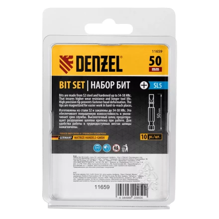 Бита SL5,0х50, сталь S2, шестигранный профиль, 10 шт. Е 6,3 Denzel 11659 купить в Ханты-Мансийске
