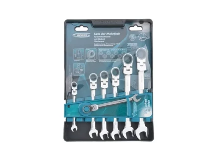 Набор ключей комбинированных с трещоткой, 8 - 19 мм, 7шт., шарнирные, CrV GROSS 14891 купить в Ханты-Мансийске