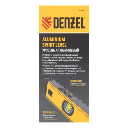 Уровень алюминиевый Denzel 33690, магнит., фрезерованный, 3 глазка (1 зеркал.), 0,5 мм/м, 400 мм купить в Ханты-Мансийске