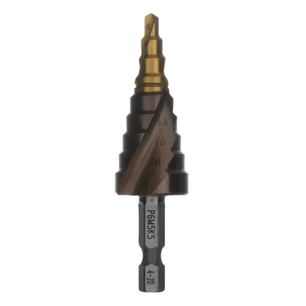 Сверло ступенчатое Denzel 723613, 4-6-8-10-12-14-16-18-20 мм, Р6М5К5, 6-гр. хвостовик купить в Ханты-Мансийске