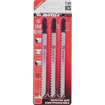 Полотна для электролобзика  по дереву, 3 шт., 75 х 2,5мм, HCS, EU- хвостовик  MATRIX 78141 купить в Ханты-Мансийске