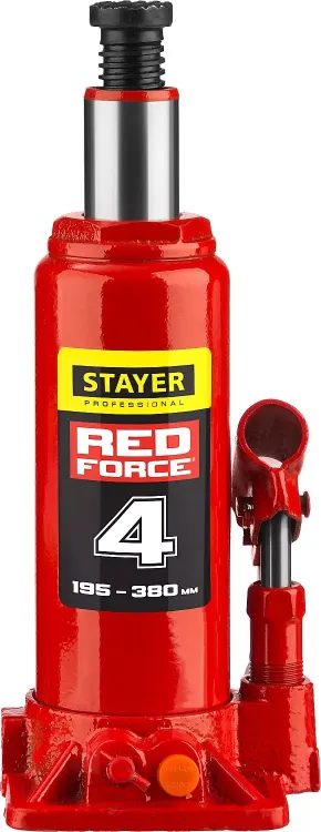 Домкрат гидравлический бутылочный "RED FORCE", 4т, 195-380 мм, в кейсе, STAYER 43160-4-K 43160-4-K_z01 купить в Ханты-Мансийске