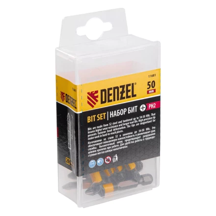 Бита PH2х25, сталь легированная S2, 20 шт., пластиковая коробка, , Е 6,3 Denzel 11681 купить в Ханты-Мансийске
