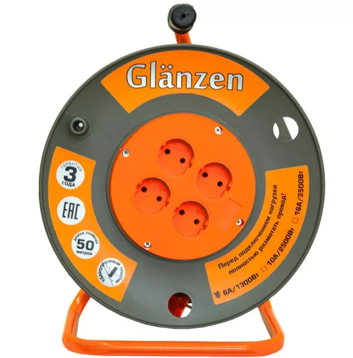 Удлинитель силовой на катушке GLANZEN 4 гн. ПВС 2х1,5 EB-50-006 купить в Ханты-Мансийске