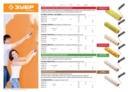 Валик малярный ЗУБР &quot;ОПТИМА -ГИРПАИНТ&quot;, все виды ЛКМ, для ровных поверхностей, полиэстр, ворс 12 мм, бюгель 6 мм, 40х240мм 03516-24 купить в Ханты-Мансийске