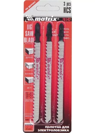 Полотна для электролобзика по дереву 3 шт 100 х 4мм HCS EU - хвостовик MATRIX 78142 купить в Ханты-Мансийске