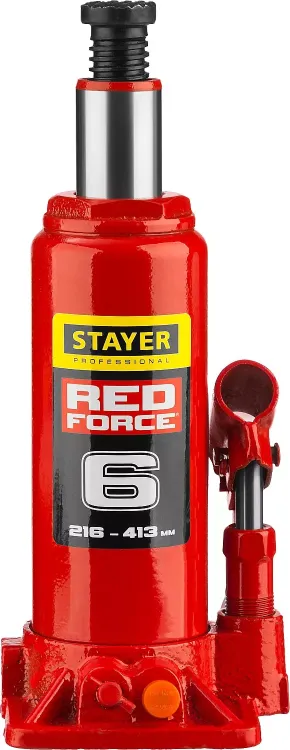 Домкрат гидравлический бутылочный "RED FORCE", 6т, 216-413 мм, в кейсе, STAYER 43160-6-K 43160-6-K_z01 купить в Ханты-Мансийске