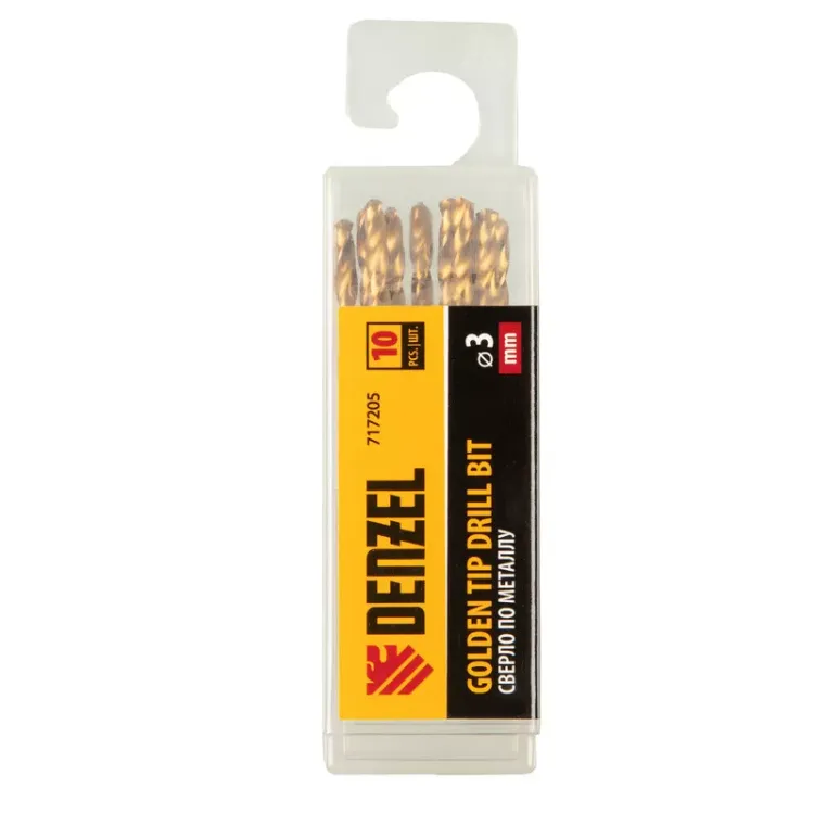 Сверло по металлу, 3 мм, HSS-Tin, Golden Tip, 10 шт. Denzel 717205 купить в Ханты-Мансийске
