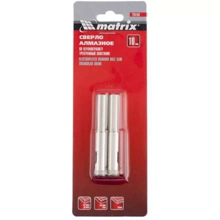 Сверло алмазное по керамограниту 6 х 67 мм 3-гранный хвостовик 2 штуки  MATRIX 726063 купить в Ханты-Мансийске