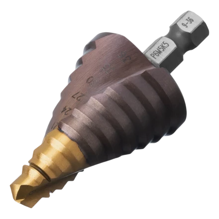 Сверло ступенчатое Denzel 723615, 9-12-15-18-21-24-27-30-33-36 мм, Р6М5К5, 6-гр. хвостовик купить в Ханты-Мансийске