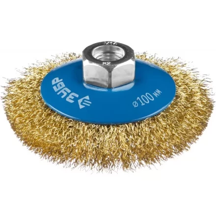 ЗУБР "ПРОФЕССИОНАЛ". Щетка коническая для УШМ, витая латунированная стальная проволока 0,3мм, 100ммхМ14 35267-100_z02 купить в Ханты-Мансийске