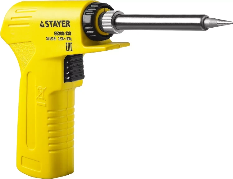 Паяльник с пистолетной пластмассовой рукояткой, STAYER "PROFI" PROTerm, 55308-130, 30 - 130 Вт, с керамическим нагревательным элементом 55308-130 купить в Ханты-Мансийске