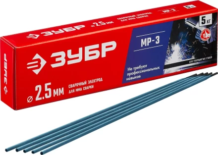 ЗУБР Д 2.5 х 350 мм, 5 кг в коробке, МР-3 рутиловый, электрод сварочный (40015-2.5) купить в Ханты-Мансийске